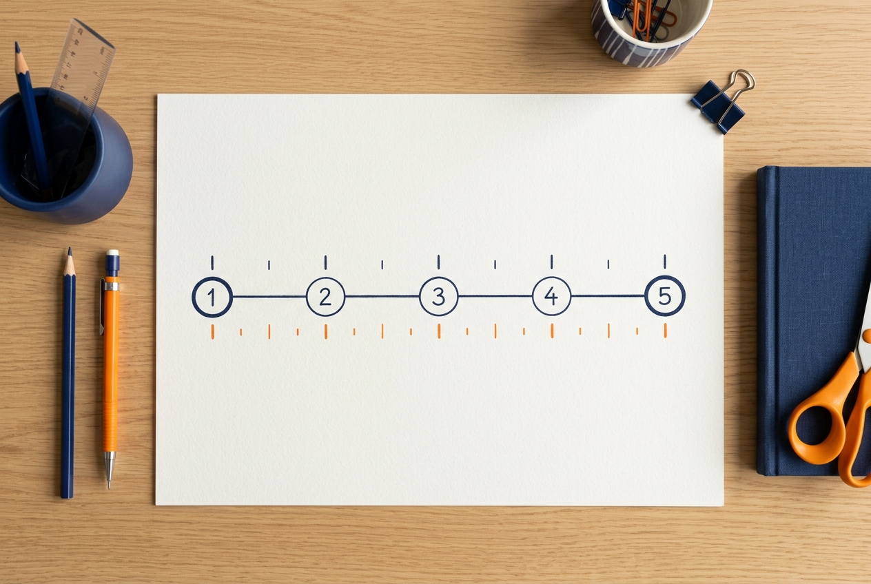 Simple project timeline with numbered milestone markers